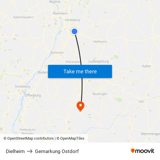 Dielheim to Gemarkung Ostdorf map