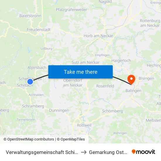 Verwaltungsgemeinschaft Schiltach to Gemarkung Ostdorf map