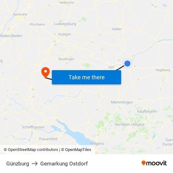 Günzburg to Gemarkung Ostdorf map