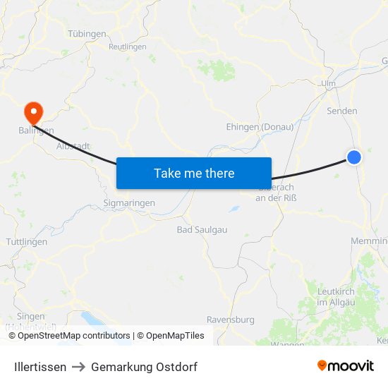 Illertissen to Gemarkung Ostdorf map