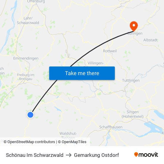 Schönau Im Schwarzwald to Gemarkung Ostdorf map