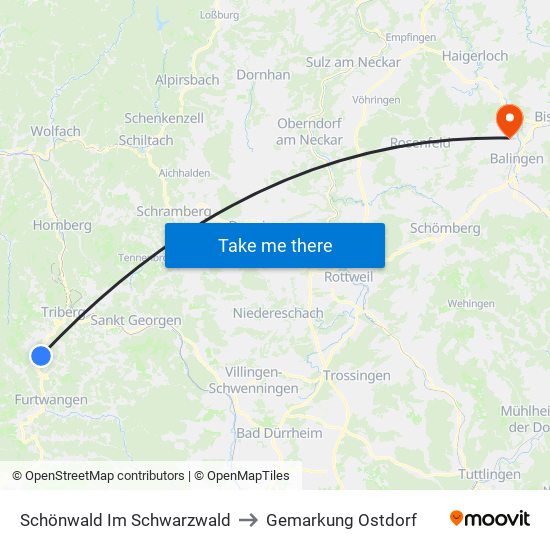 Schönwald Im Schwarzwald to Gemarkung Ostdorf map