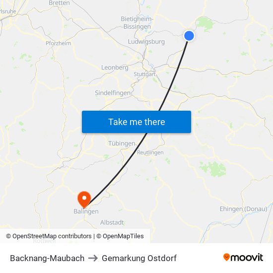 Backnang-Maubach to Gemarkung Ostdorf map