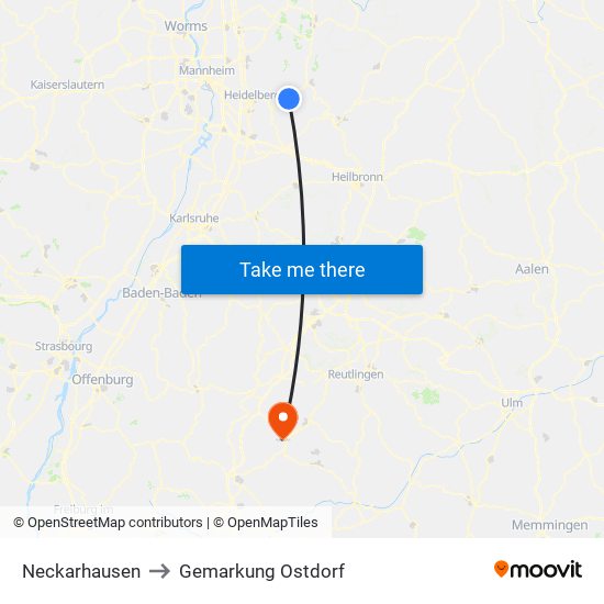 Neckarhausen to Gemarkung Ostdorf map