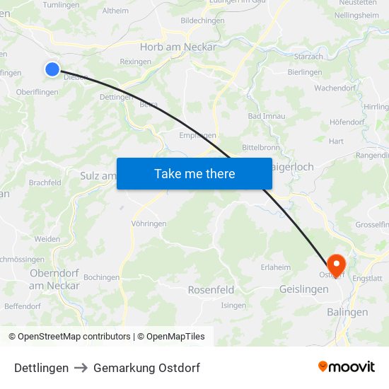 Dettlingen to Gemarkung Ostdorf map