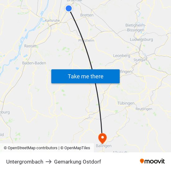 Untergrombach to Gemarkung Ostdorf map