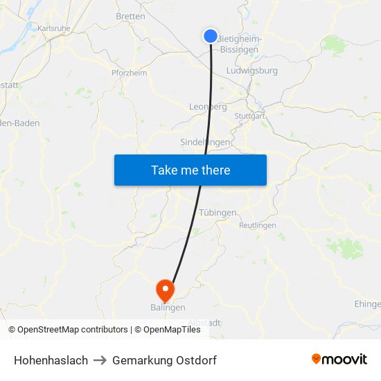 Hohenhaslach to Gemarkung Ostdorf map