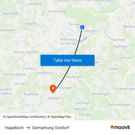 Hagelloch to Gemarkung Ostdorf map