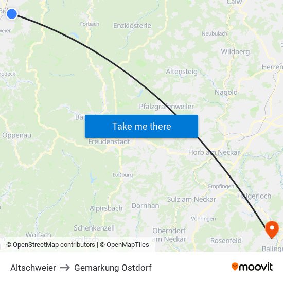 Altschweier to Gemarkung Ostdorf map