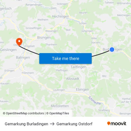 Gemarkung Burladingen to Gemarkung Ostdorf map