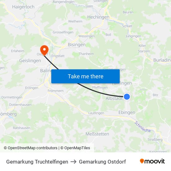 Gemarkung Truchtelfingen to Gemarkung Ostdorf map