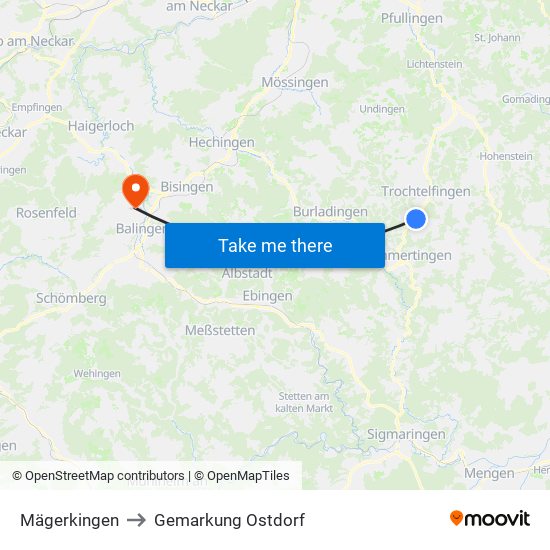 Mägerkingen to Gemarkung Ostdorf map