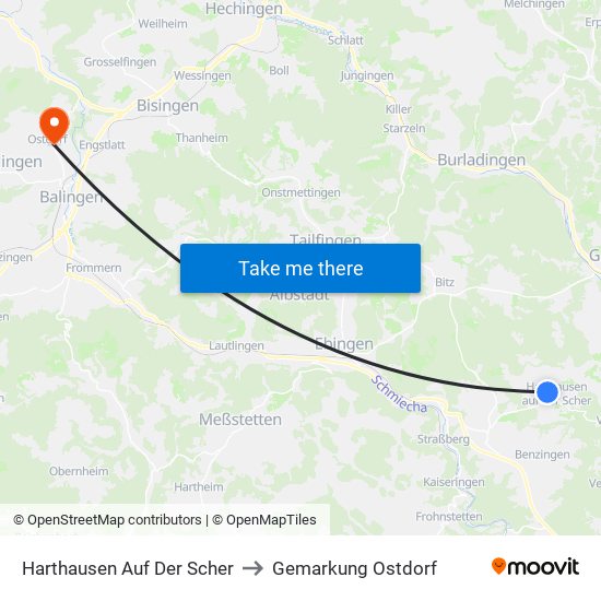 Harthausen Auf Der Scher to Gemarkung Ostdorf map