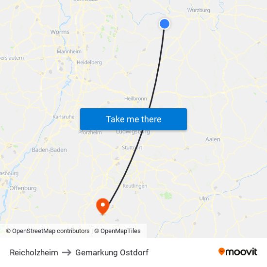 Reicholzheim to Gemarkung Ostdorf map