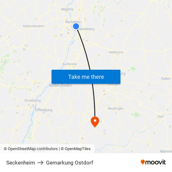 Seckenheim to Gemarkung Ostdorf map