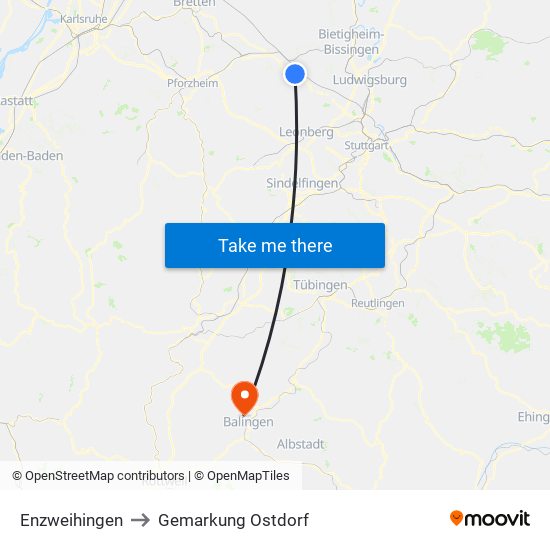 Enzweihingen to Gemarkung Ostdorf map