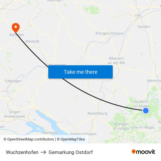 Wuchzenhofen to Gemarkung Ostdorf map