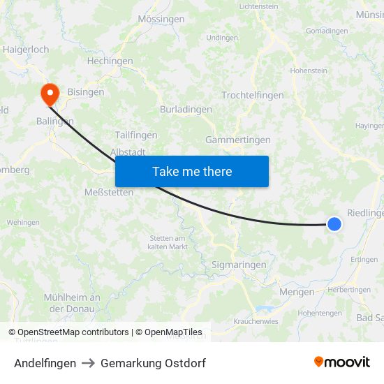 Andelfingen to Gemarkung Ostdorf map