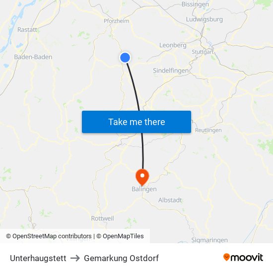 Unterhaugstett to Gemarkung Ostdorf map