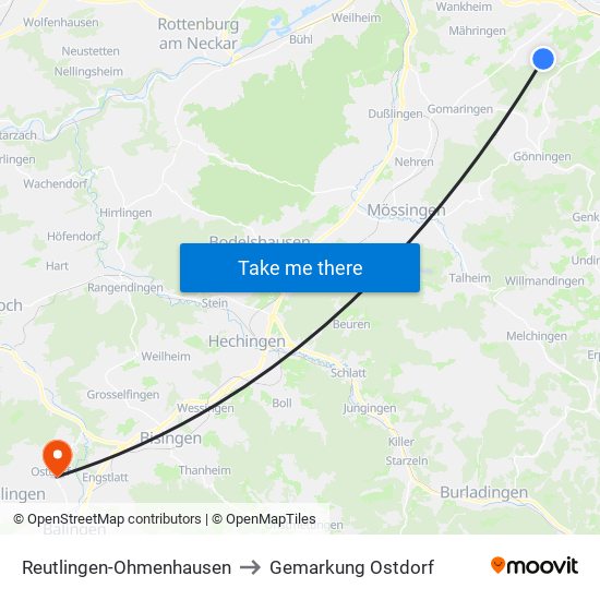 Reutlingen-Ohmenhausen to Gemarkung Ostdorf map