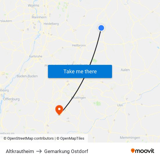 Altkrautheim to Gemarkung Ostdorf map