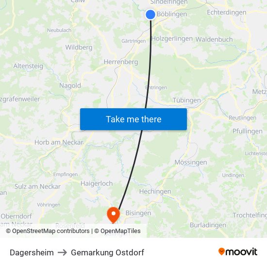 Dagersheim to Gemarkung Ostdorf map