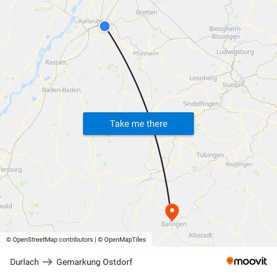 Durlach to Gemarkung Ostdorf map