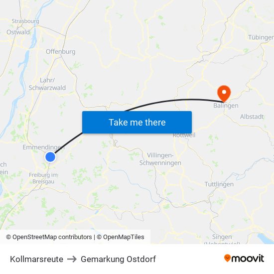 Kollmarsreute to Gemarkung Ostdorf map