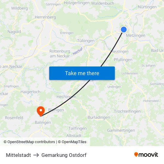 Mittelstadt to Gemarkung Ostdorf map