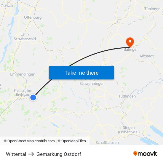 Wittental to Gemarkung Ostdorf map