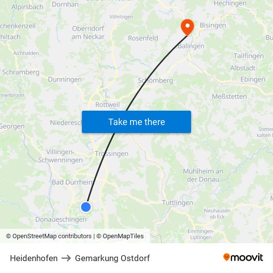 Heidenhofen to Gemarkung Ostdorf map