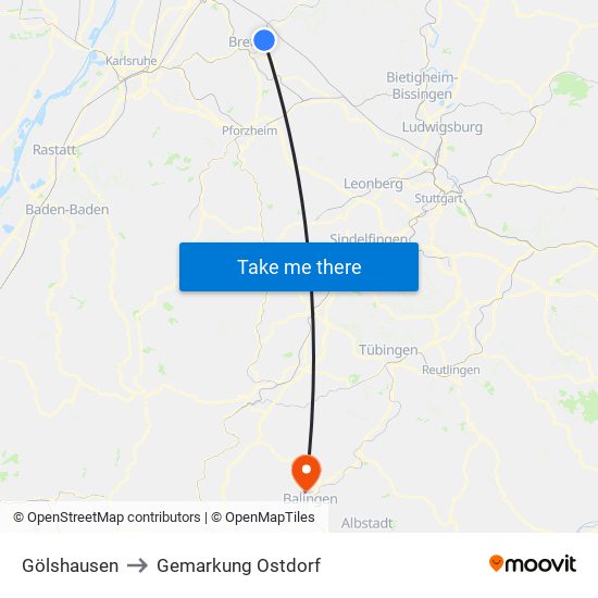 Gölshausen to Gemarkung Ostdorf map