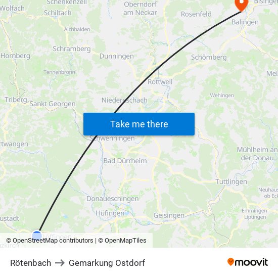 Rötenbach to Gemarkung Ostdorf map