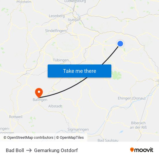 Bad Boll to Gemarkung Ostdorf map