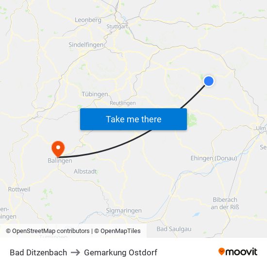 Bad Ditzenbach to Gemarkung Ostdorf map