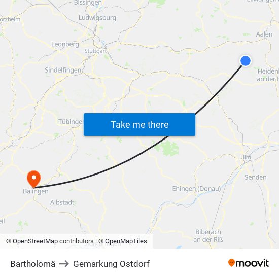 Bartholomä to Gemarkung Ostdorf map