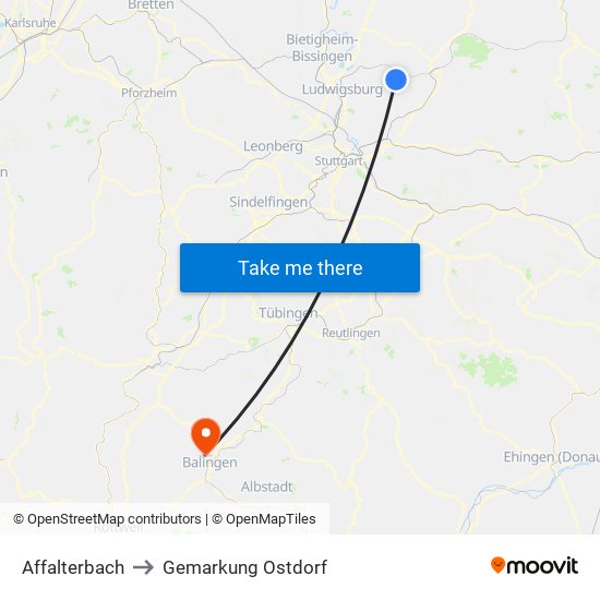 Affalterbach to Gemarkung Ostdorf map