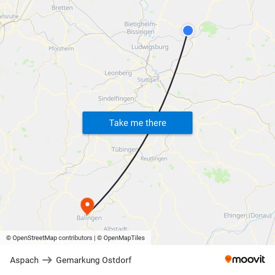 Aspach to Gemarkung Ostdorf map