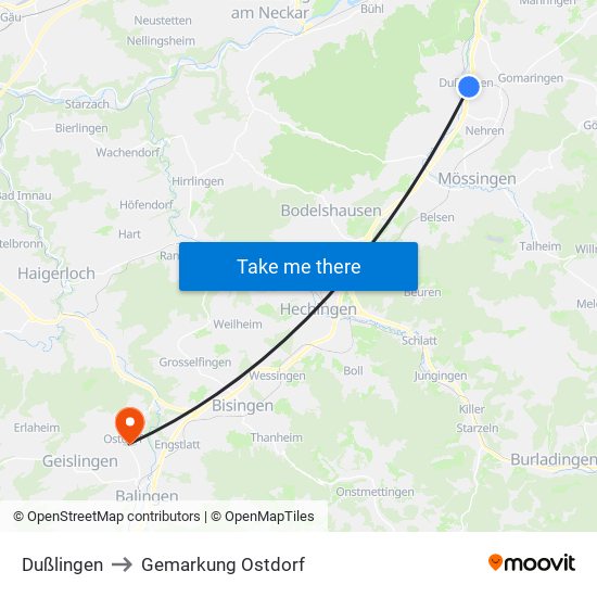 Dußlingen to Gemarkung Ostdorf map