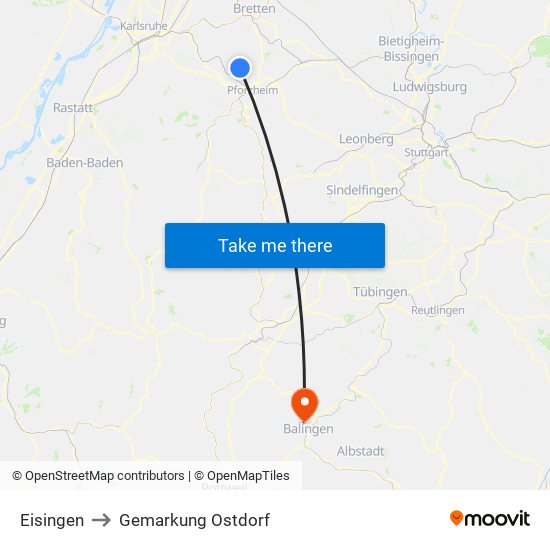 Eisingen to Gemarkung Ostdorf map