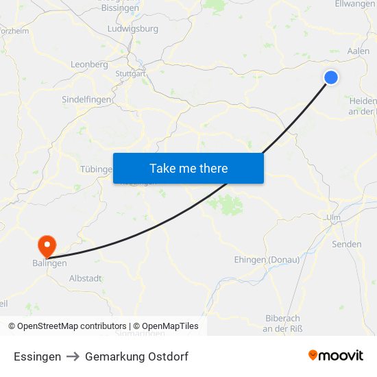 Essingen to Gemarkung Ostdorf map