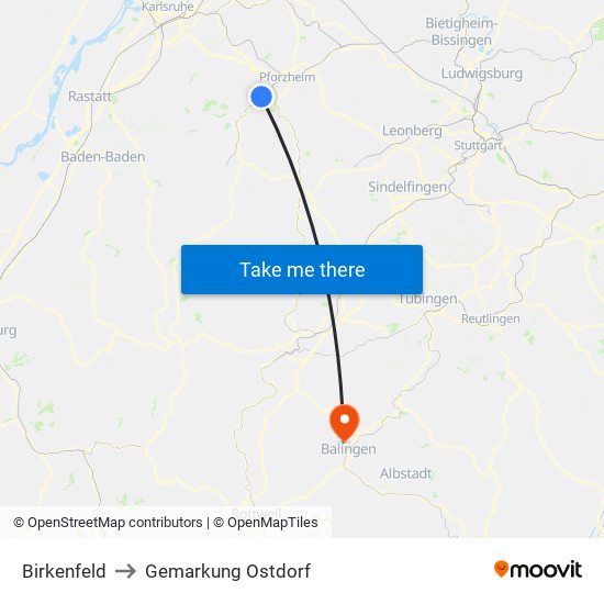 Birkenfeld to Gemarkung Ostdorf map