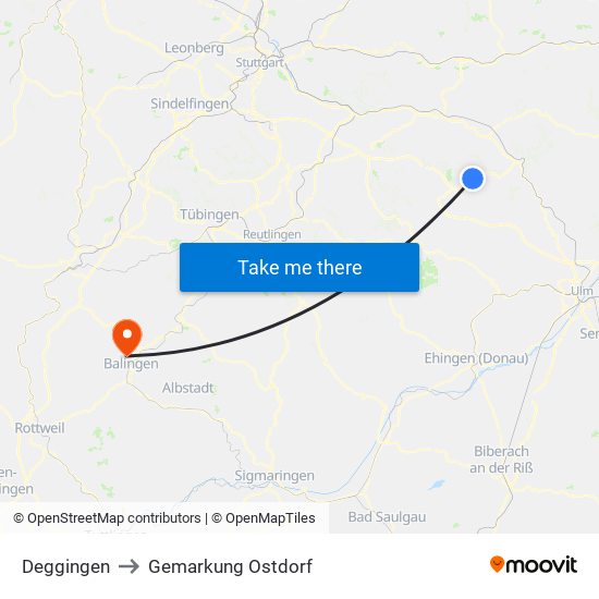 Deggingen to Gemarkung Ostdorf map