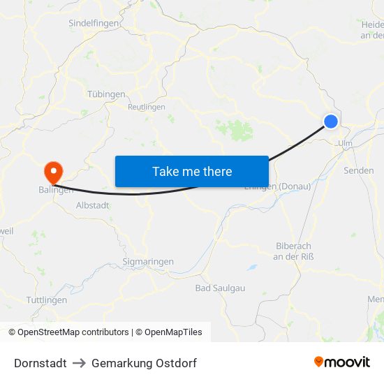 Dornstadt to Gemarkung Ostdorf map