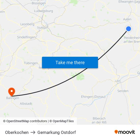 Oberkochen to Gemarkung Ostdorf map