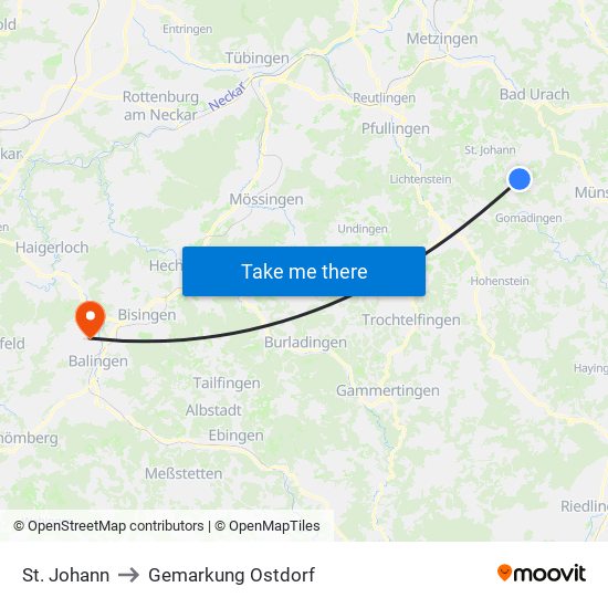 St. Johann to Gemarkung Ostdorf map