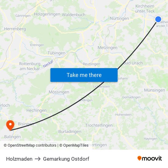 Holzmaden to Gemarkung Ostdorf map