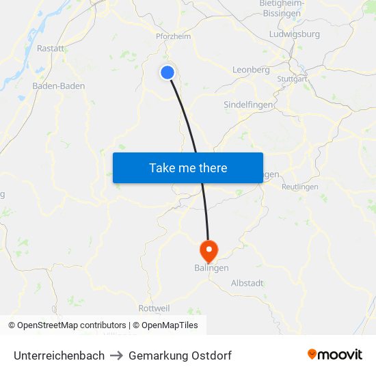 Unterreichenbach to Gemarkung Ostdorf map