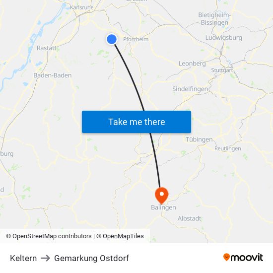 Keltern to Gemarkung Ostdorf map