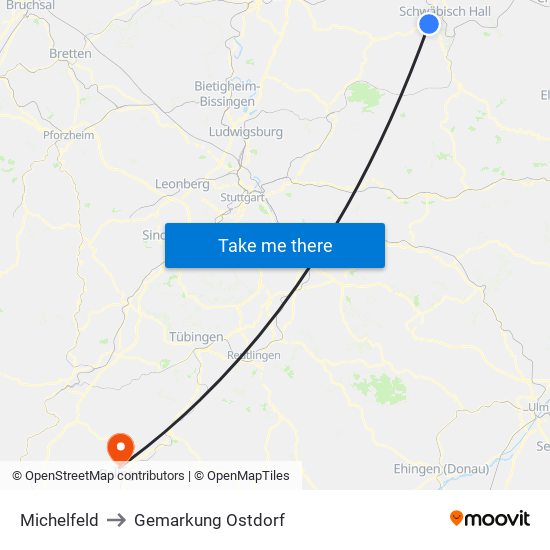 Michelfeld to Gemarkung Ostdorf map